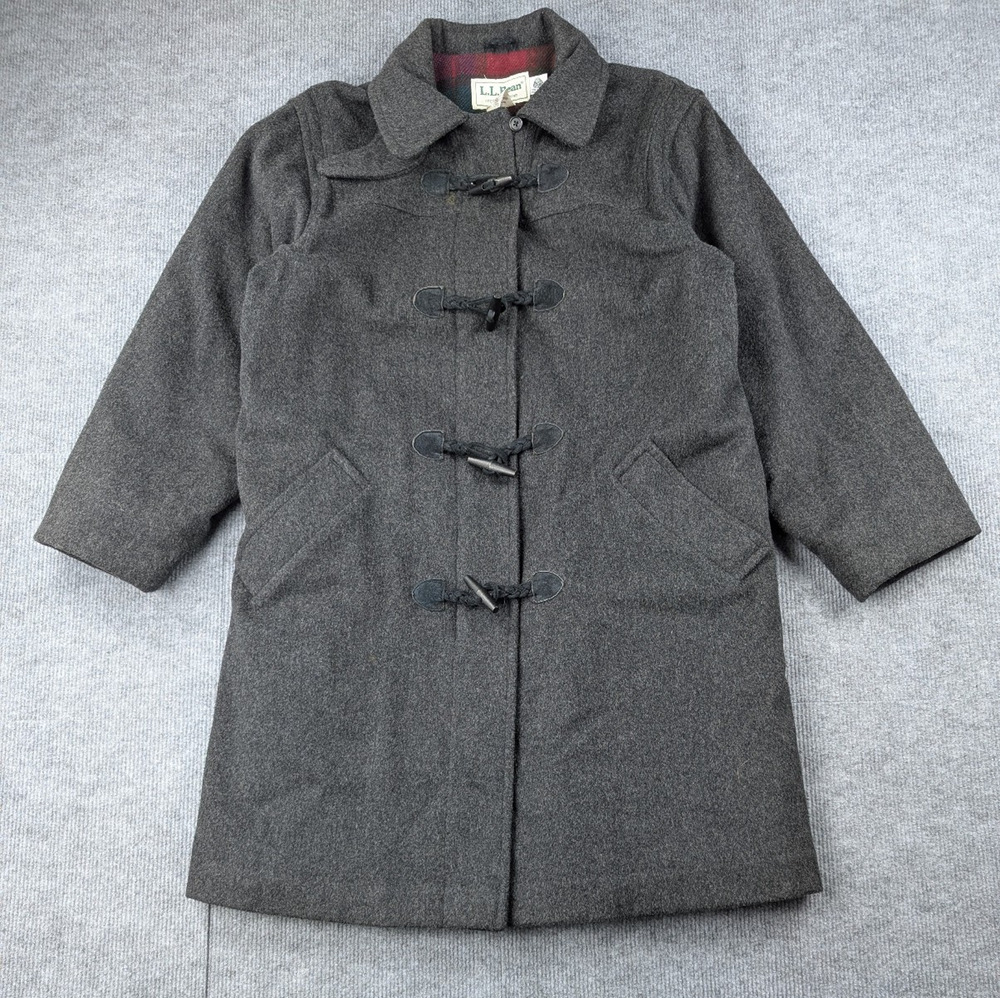 Vintage LL Bean Pea Coat Womens 10 Toggle Wool Flannel Lined Duffel Long Gray